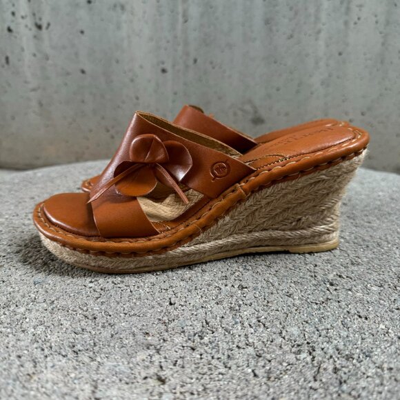 BORN WOMEN'S LEATHER WEDGE SLIP ON SANDALS BROWN SIZE 6 / 36.5 - Picture 16 of 16